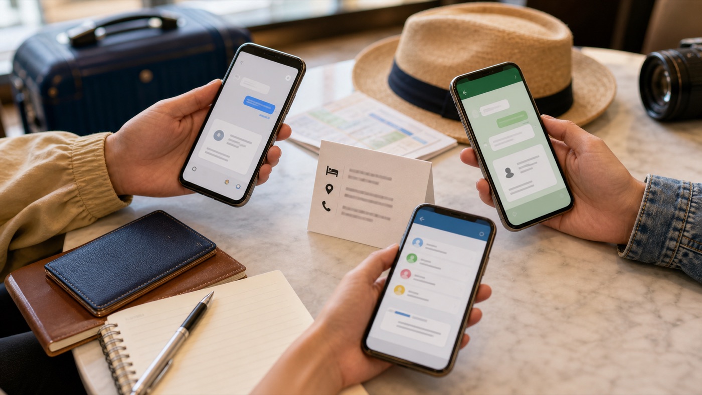 Traveler phone and offline notes arranged for China messaging backups and account recovery