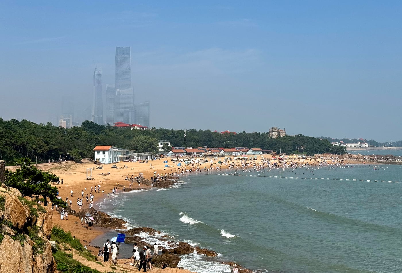 No. 2 Bathing Beach and rocky coastline near Badaguan in Qingdao.