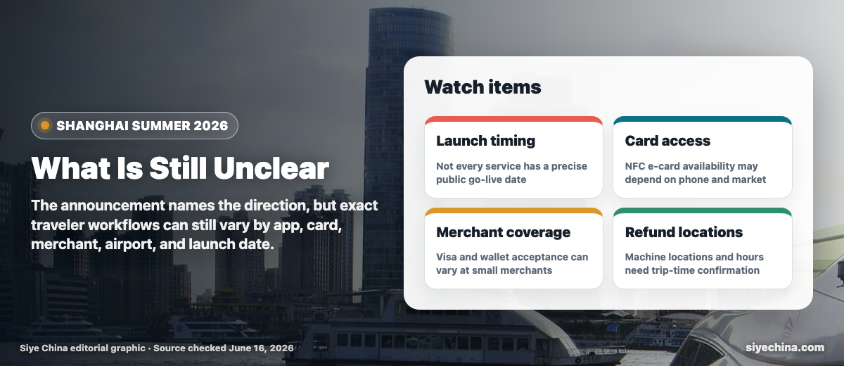 Unclear details register for Shanghai Summer services including launch timing, card access, merchant coverage, and refund locations.