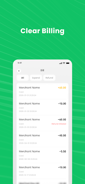 Official TenPayGo transaction-history screen with payment and refund examples.