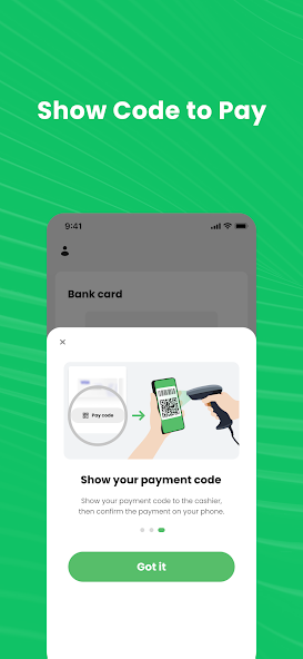 Official TenPayGo store screenshot showing the cashier-scanned payment-code flow.