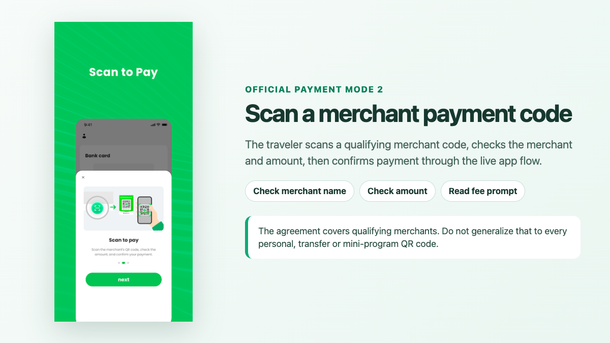 Annotated official TenPayGo screenshot explaining how to scan a merchant payment code.